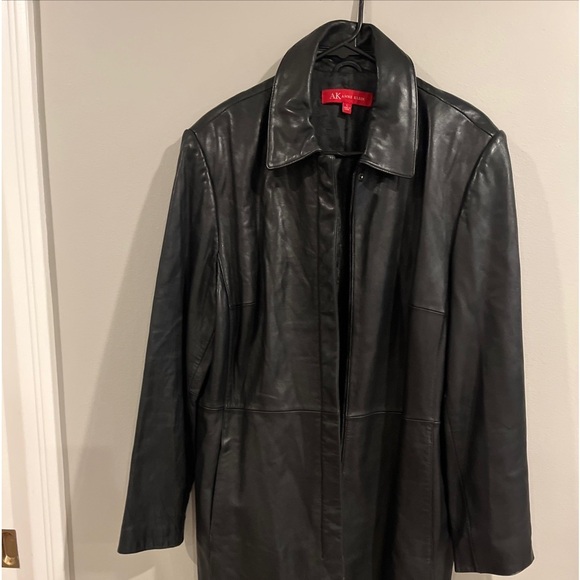 Anne Klein Jackets & Blazers - Anne Klein Leather Long Black Jacket Coat 90s Medium Full Zip vintage lambskin